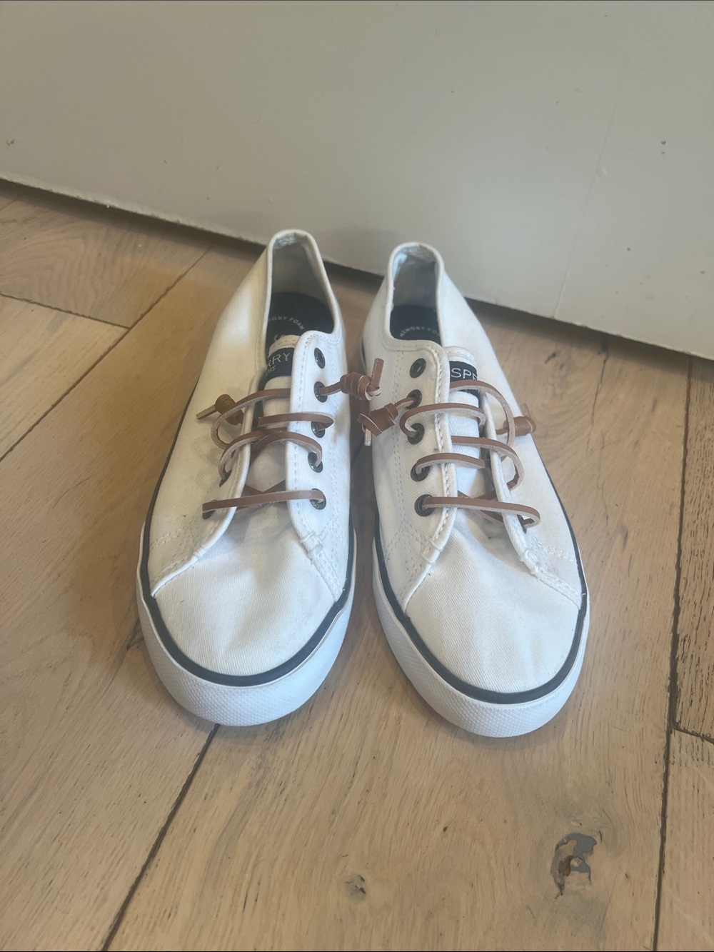 Sperry White Canvas Low-Top Sneakers with Tan Laces